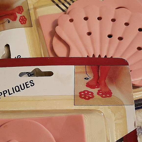 Vintage 3 Piece Pink Seashell Bath Tub "Non Slip" Appliques - Picture 4 of 9